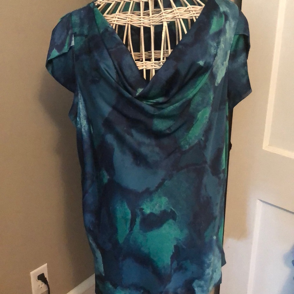 Satiny blue and green Ann Taylor Blouse XL